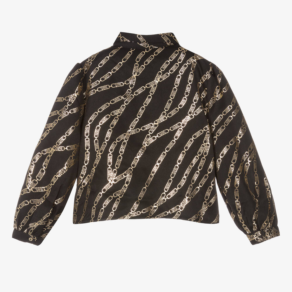 Michael Kors Kids Girls Black Gold MK Print Blouse