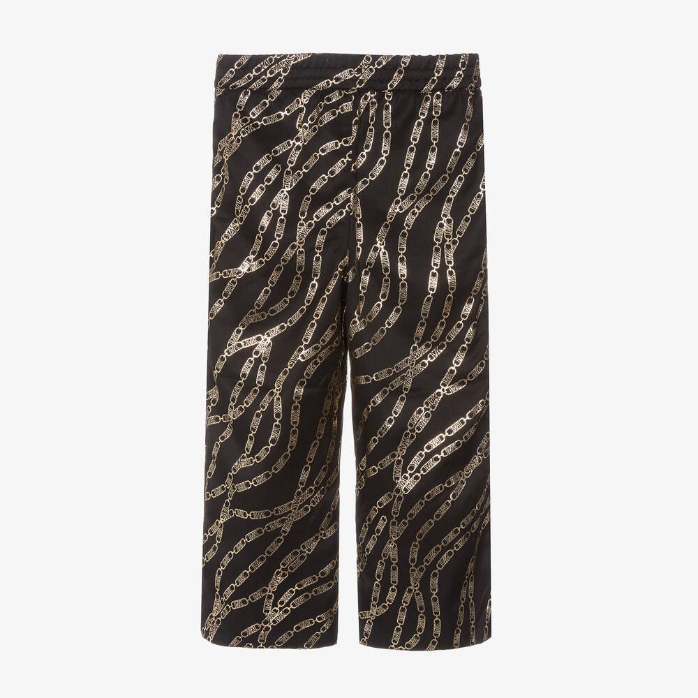 Michael Kors Kids-Girls Black & Gold MK Wide-Leg Trousers | Childrensalon Outlet