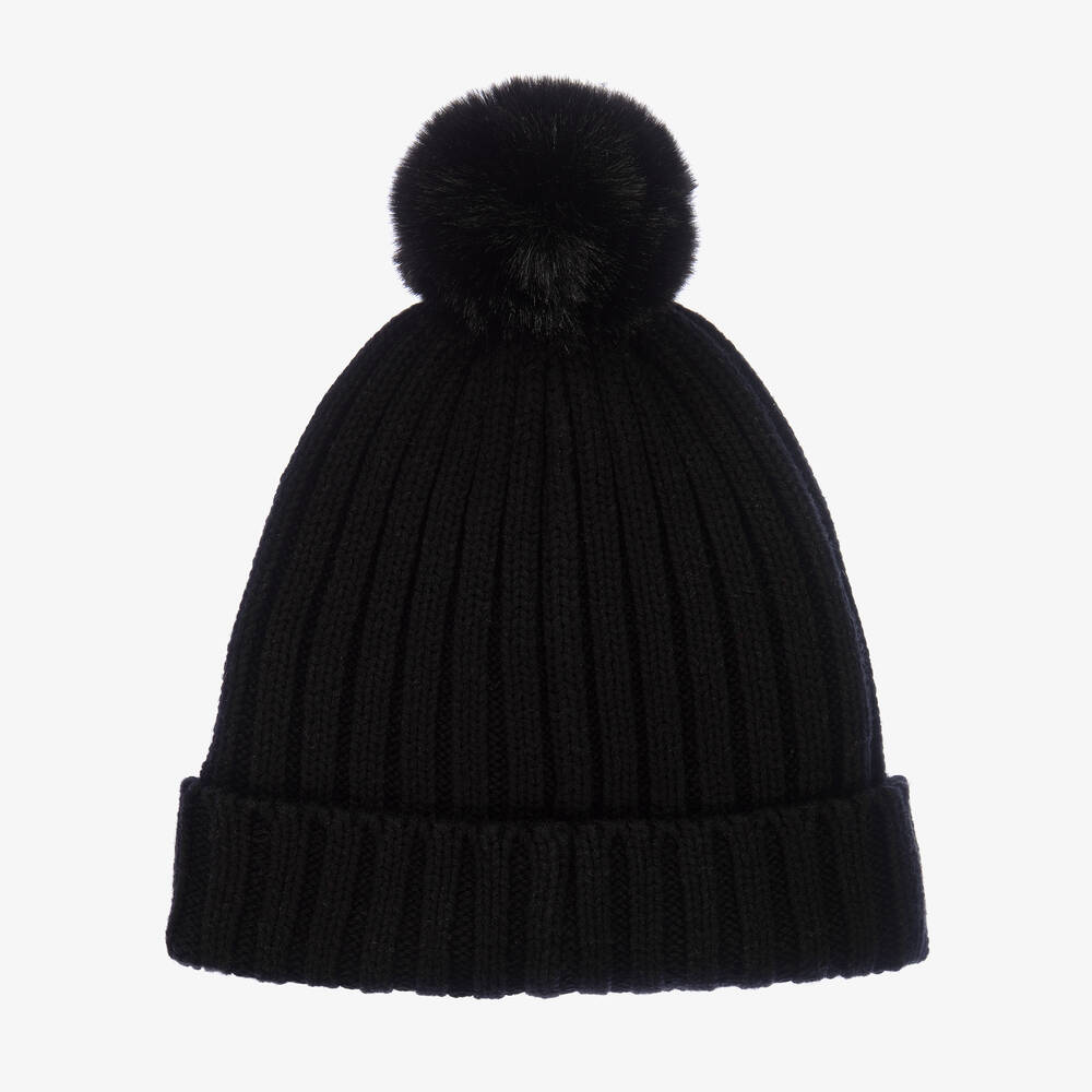 Michael Kors Kids-Girls Black Knit Pom-Pom Hat | Childrensalon Outlet