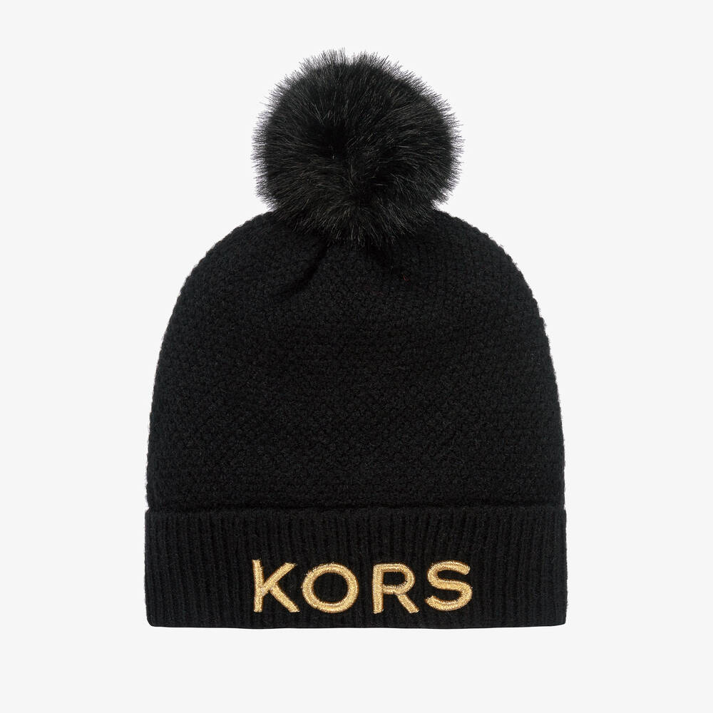 Michael Kors Kids - Girls Black Knitted Pom-Pom Hat | Childrensalon