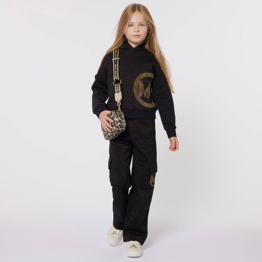 Michael Kors Kids-Girls Black Logo Embellished Hoodie | Childrensalon Outlet
