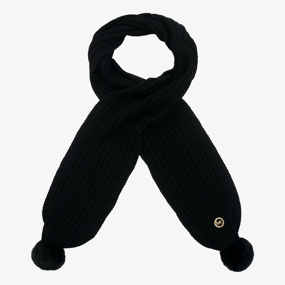 Michael Kors Kids - Girls Black Pom-Pom Scarf | Childrensalon