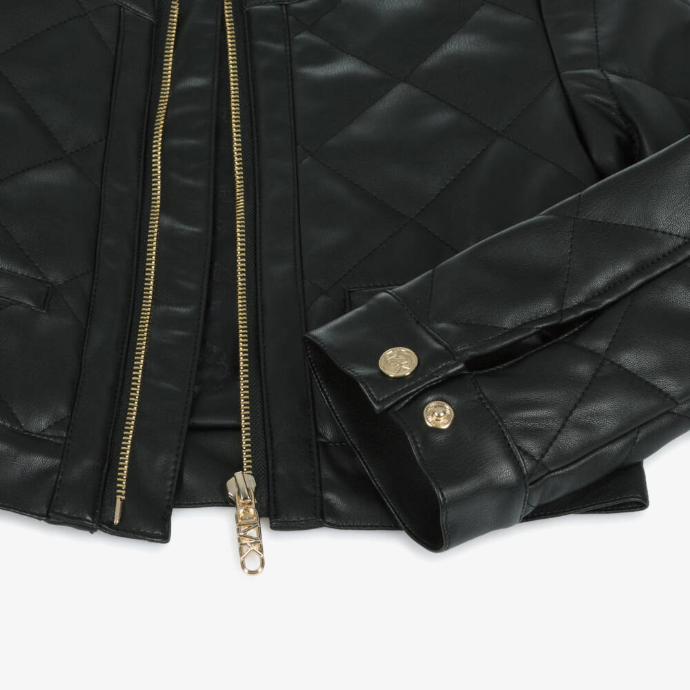 Michael Kors Kids-Girls Black Quilted Faux Leather Jacket | Childrensalon Outlet