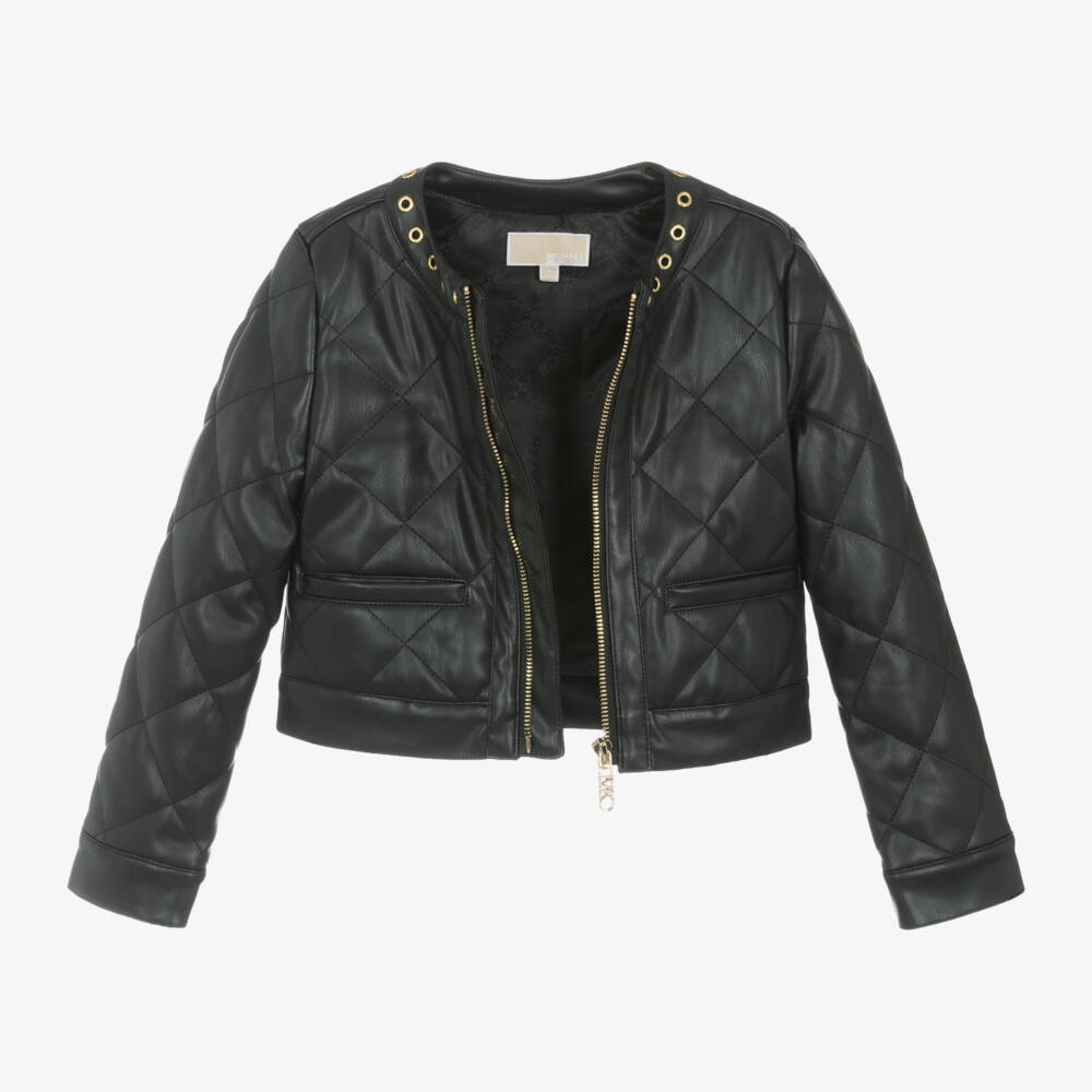 Michael Kors Kids-Girls Black Quilted Faux Leather Jacket | Childrensalon Outlet