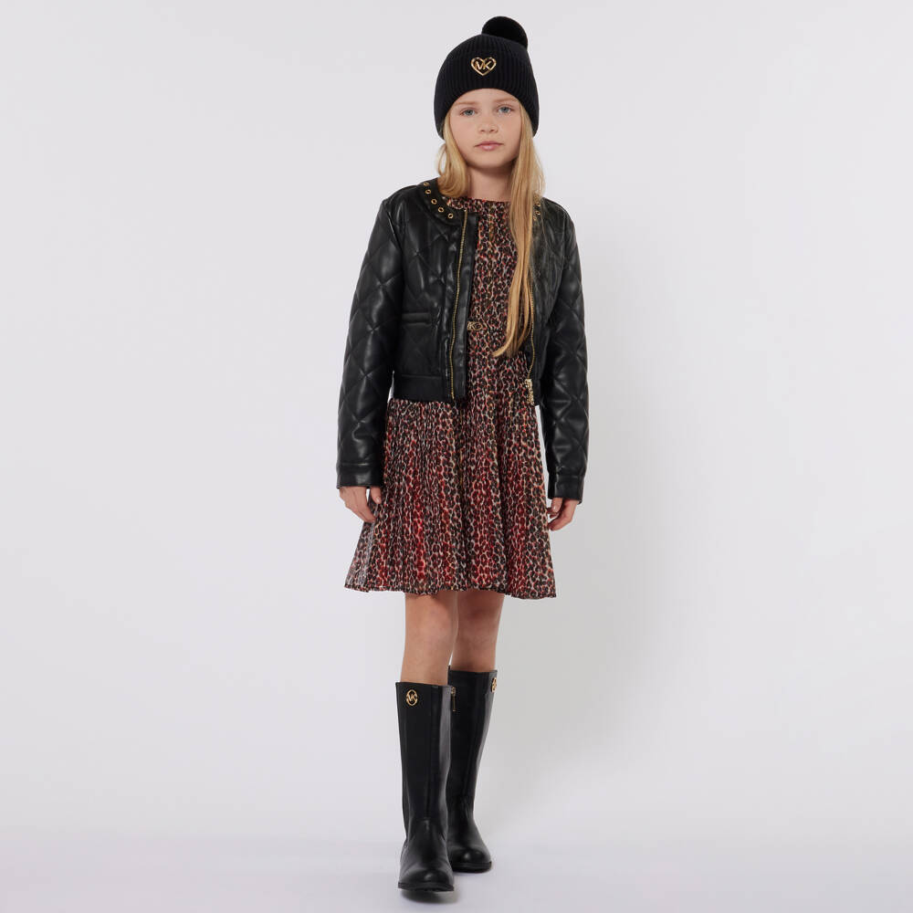 Michael Kors Kids-Girls Black Quilted Faux Leather Jacket | Childrensalon Outlet