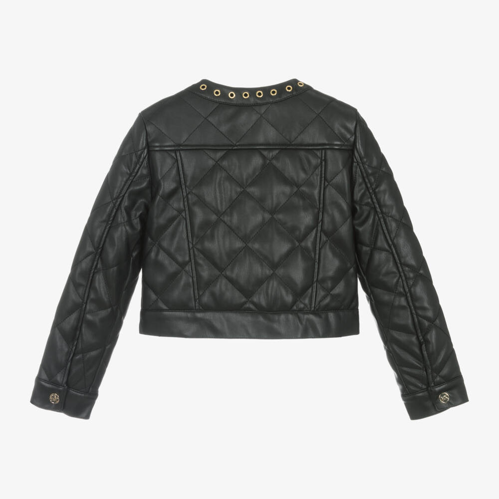 Michael Kors Kids-Girls Black Quilted Faux Leather Jacket | Childrensalon Outlet