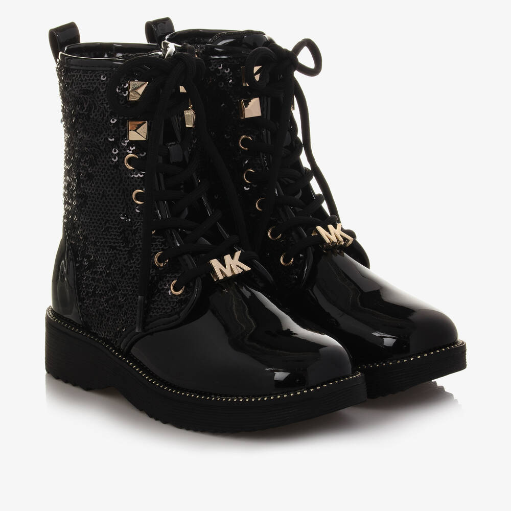 Michael Kors Kids - Girls Black Sequin Lace-Up Boots | Childrensalon