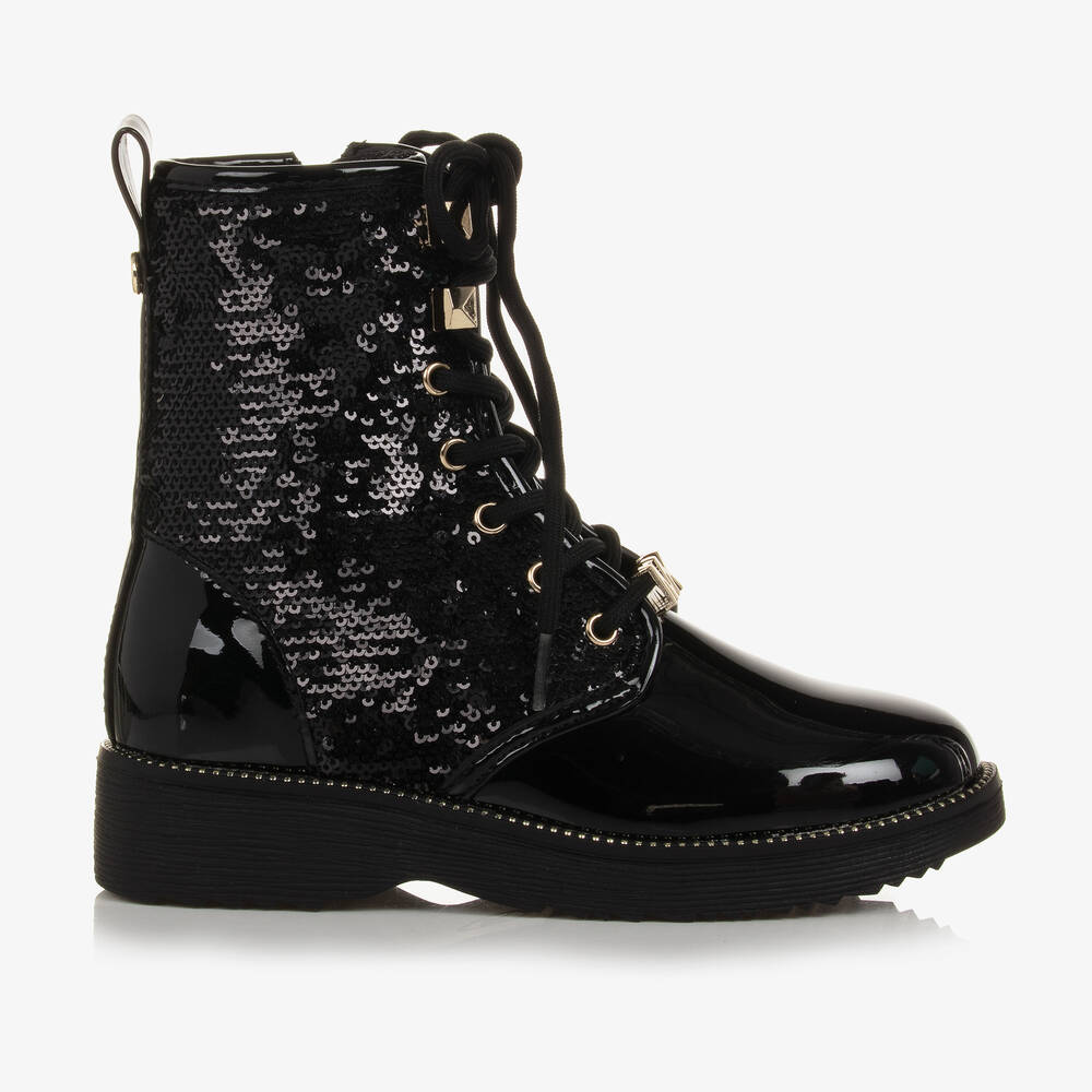 Michael Kors Kids Girls Black Sequin Lace Up Boots Childrensalon Outlet