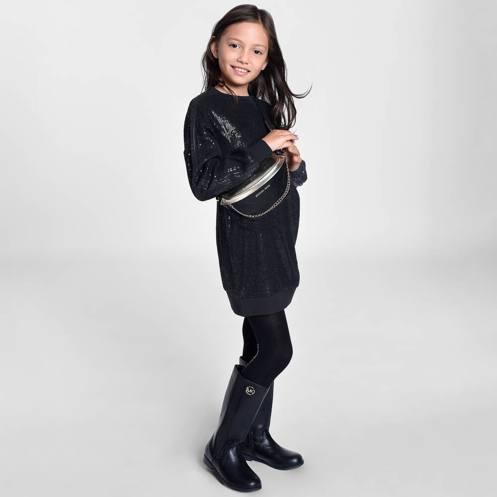 Michael Kors Kids-Girls Black Sequin Sweatshirt Dress | Childrensalon Outlet