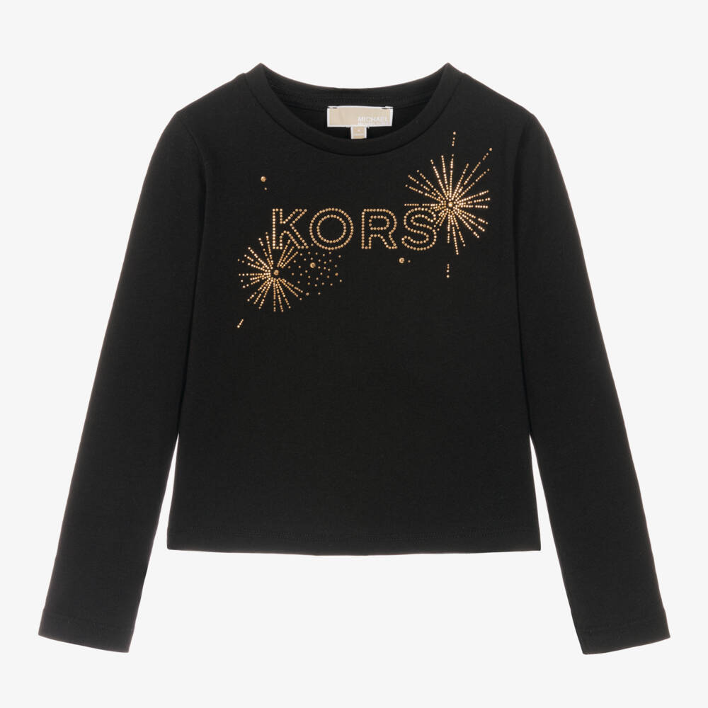 Michael Kors Kids-توب قطن عضوي لون أسود للبنات | Childrensalon Outlet