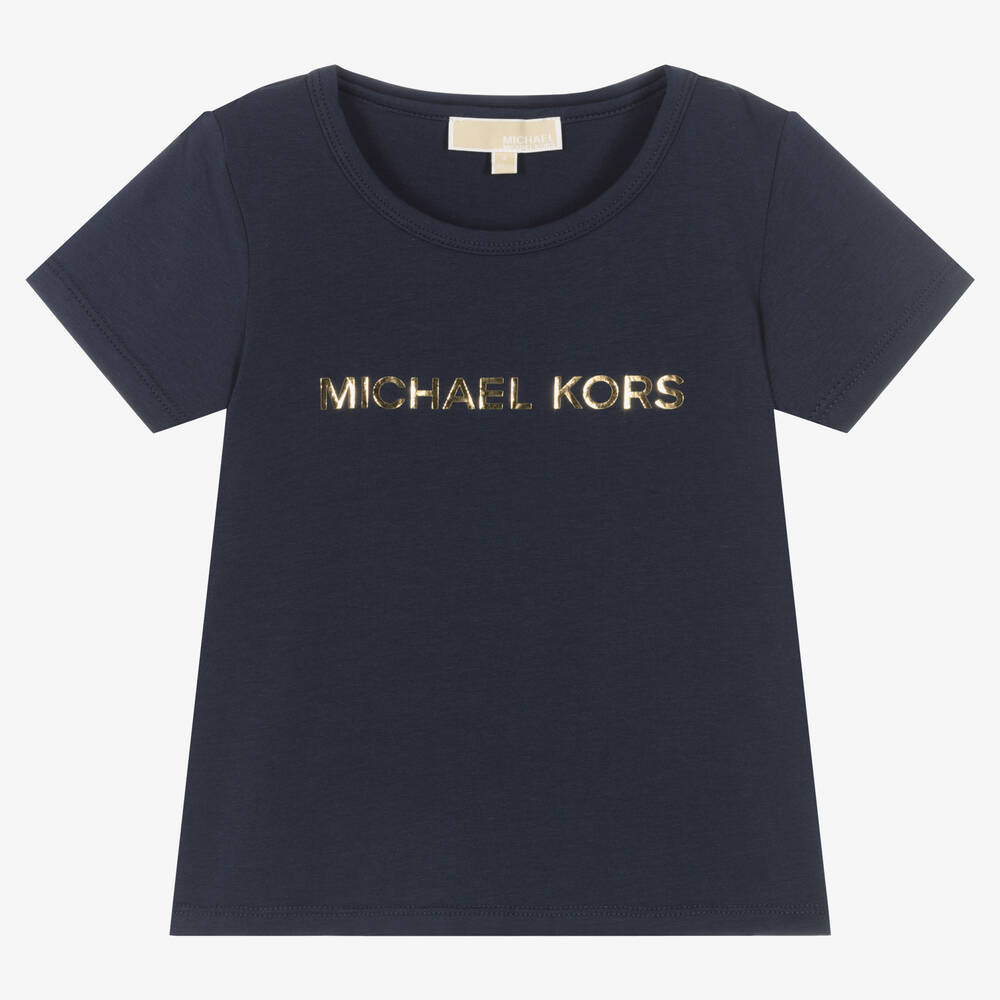 Michael Kors Kids - Girls Blue Cotton Logo T-Shirt | Childrensalon
