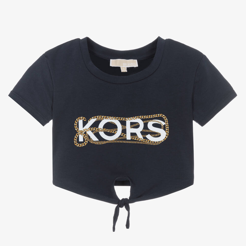 Michael Kors Kids - Girls Blue Cotton Logo T-Shirt | Childrensalon