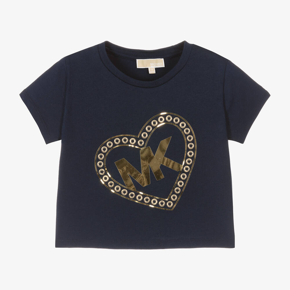Michael Kors Kids-Girls Blue Cotton Monogram T-Shirt | Childrensalon Outlet