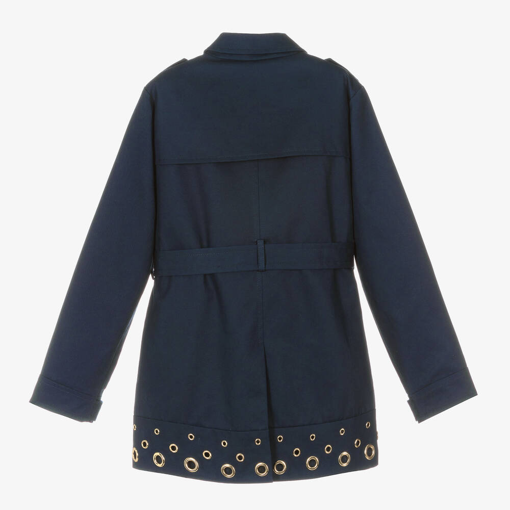Michael Kors Kids-Girls Blue Cotton Trench Coat | Childrensalon Outlet