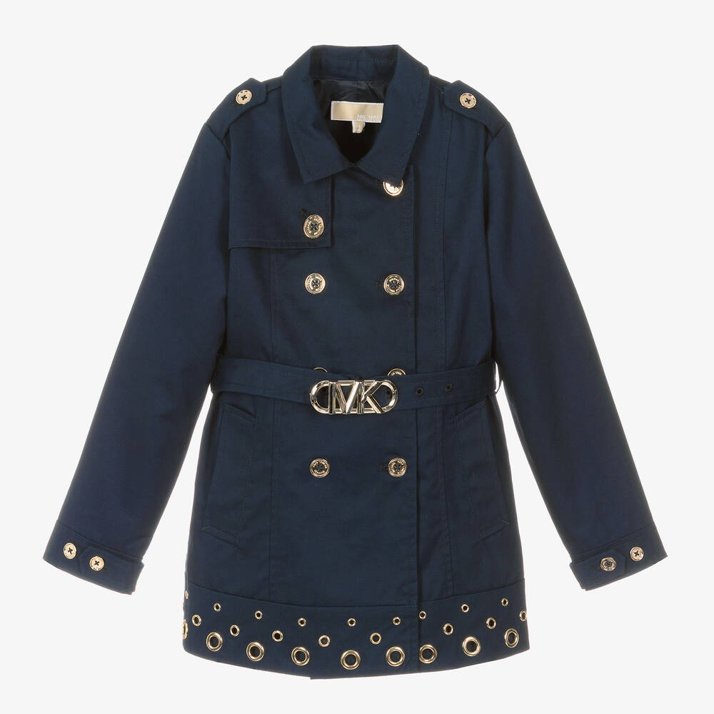 Michael Kors Kids-Girls Blue Cotton Trench Coat | Childrensalon Outlet