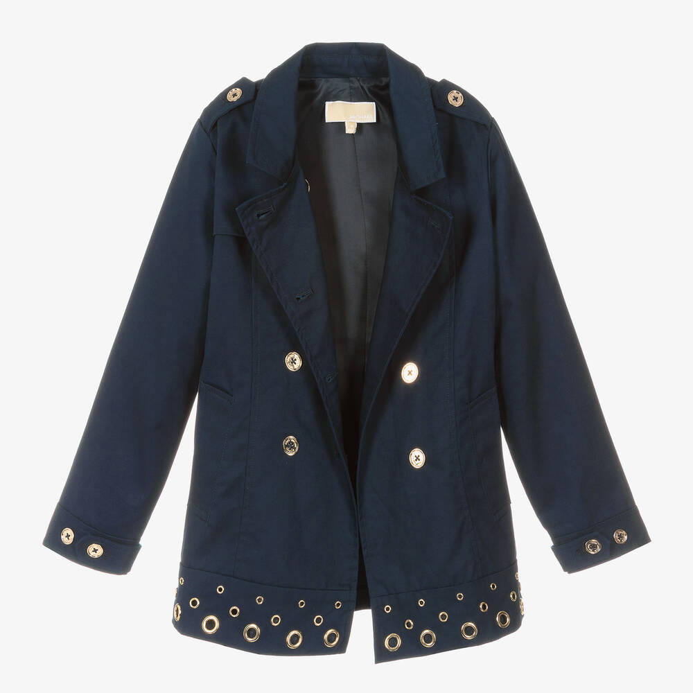 Michael Kors Kids-Girls Blue Cotton Trench Coat | Childrensalon Outlet