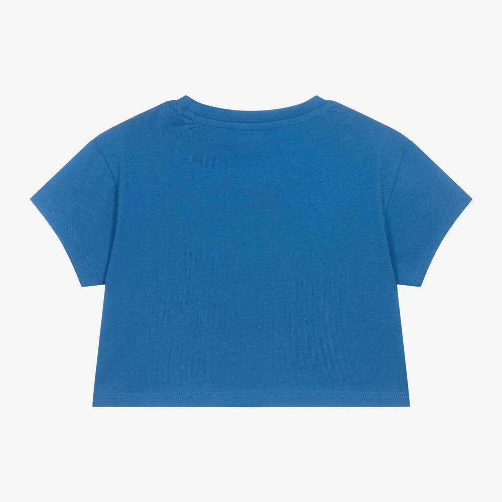 Michael Kors Kids-Girls Blue Cropped Organic Cotton T-Shirt | Childrensalon Outlet