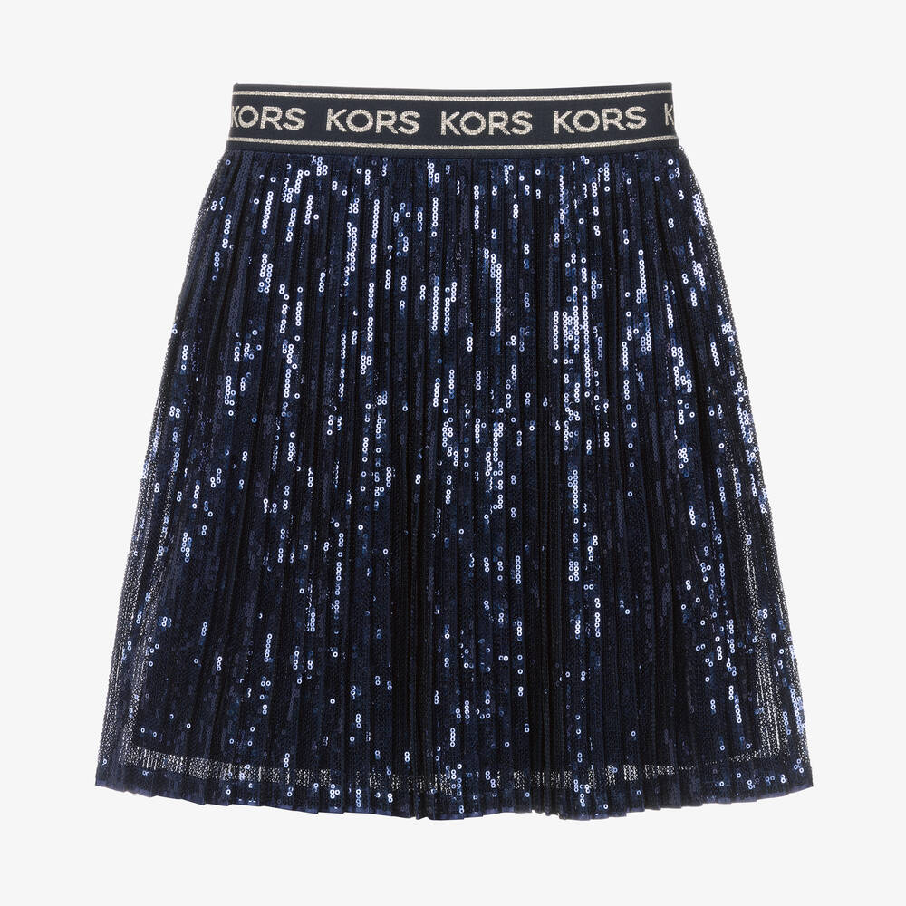 Michael Kors Kids-Girls Blue Pleated Sequined Skirt | Childrensalon Outlet