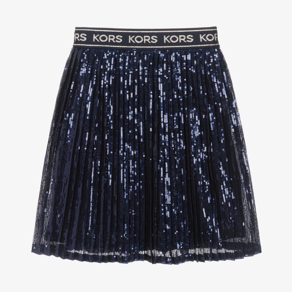 Michael Kors Kids-Girls Blue Pleated Sequined Skirt | Childrensalon Outlet
