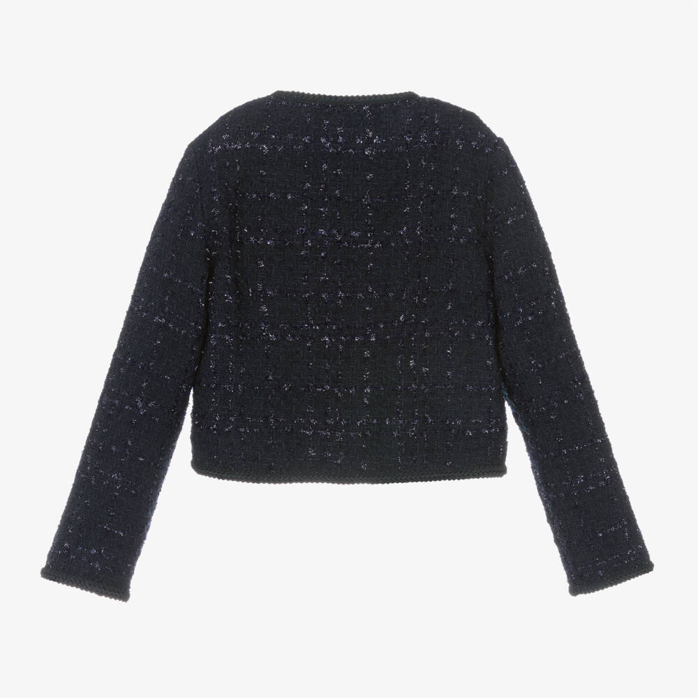 Michael Kors Kids-Girls Blue Tweed Buttoned Jacket | Childrensalon Outlet