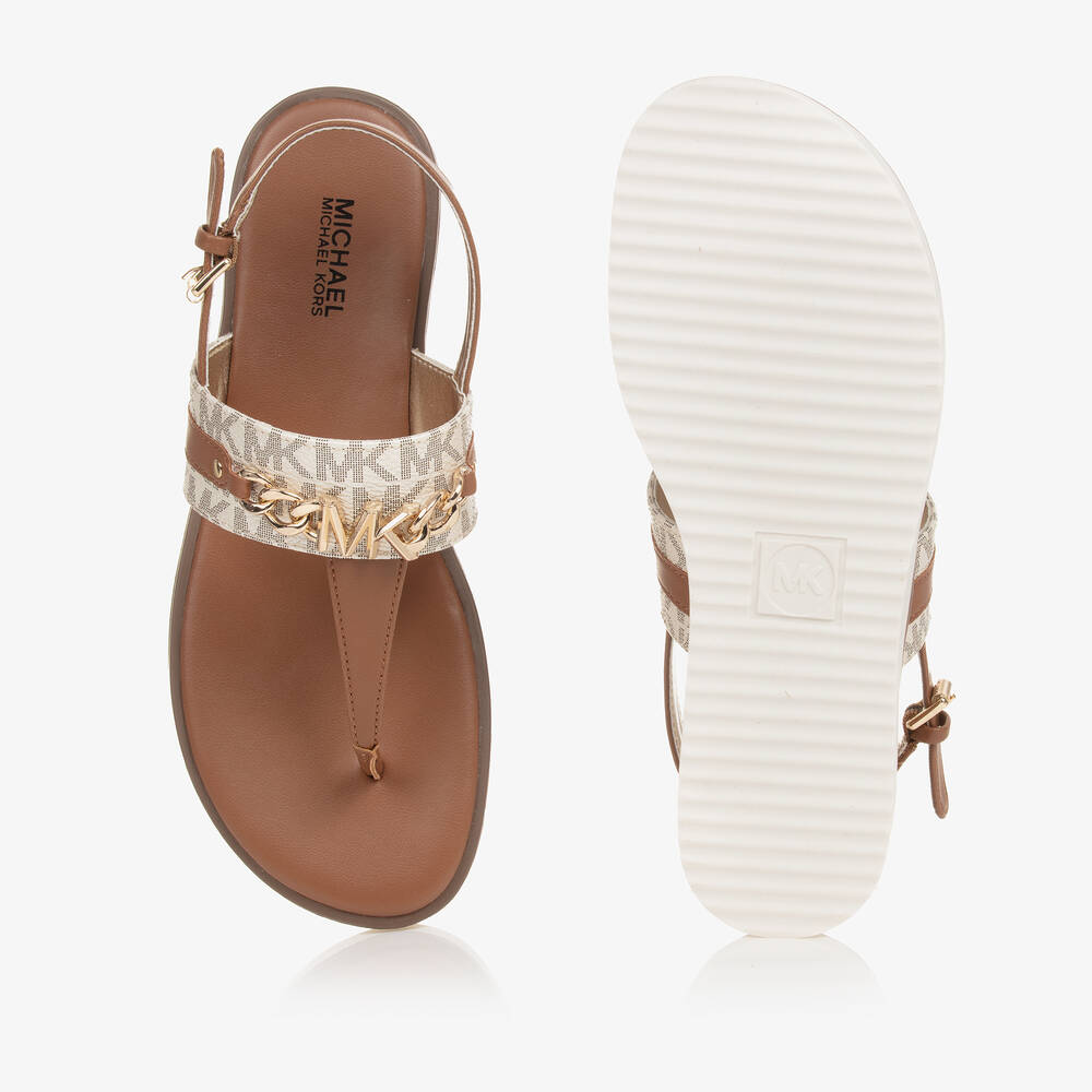 Michael Kors Kids-Girls Brown Faux Leather Sandals | Childrensalon Outlet