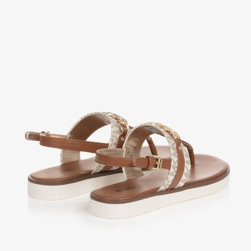 Michael Kors Kids-Girls Brown Faux Leather Sandals | Childrensalon Outlet