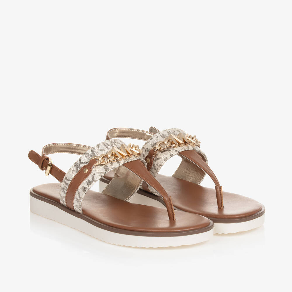 Michael Kors Kids Girls Brown Faux Leather Sandals Childrensalon Outlet