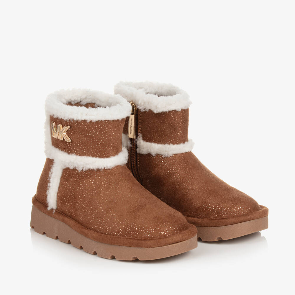 Girls Brown Faux Suede Glitter Boots