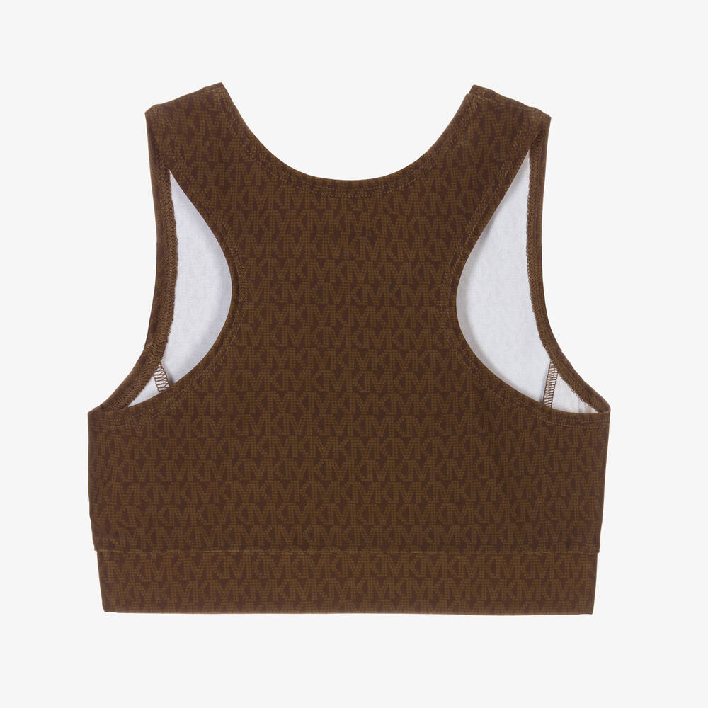 Michael Kors Kids-Girls Brown Logo Crop Top | Childrensalon Outlet