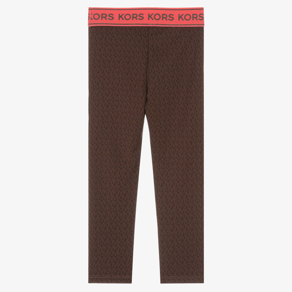 Michael Kors Kids-Girls Brown Monogram Print Leggings | Childrensalon Outlet