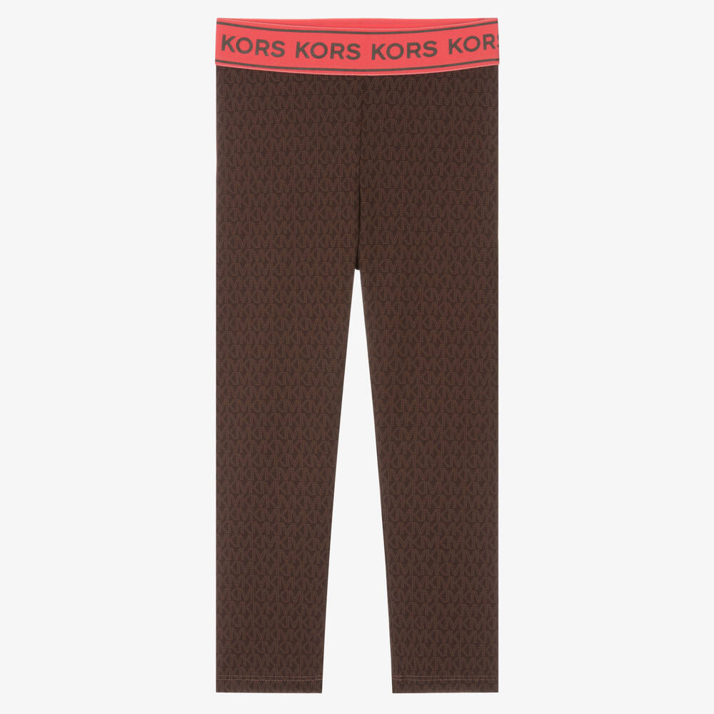 Michael Kors Kids - Girls Brown Monogram Print Leggings | Childrensalon