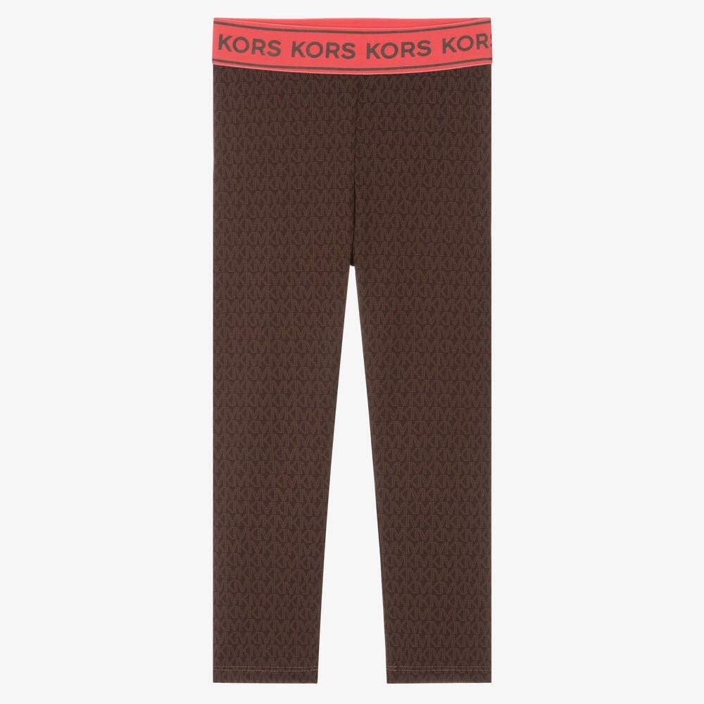 Michael Kors Kids-Girls Brown Monogram Print Leggings | Childrensalon Outlet
