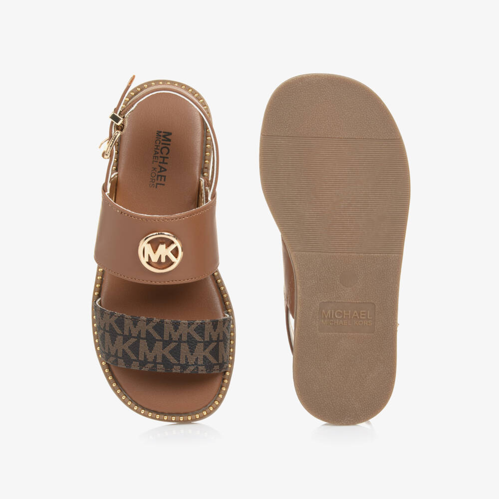 Michael Kors Kids-Girls Chocolate Logo Strap Sandals | Childrensalon Outlet