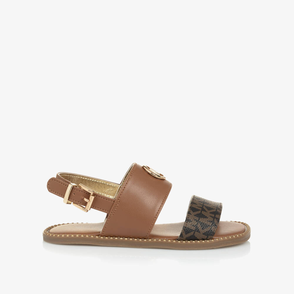 Michael Kors Kids-Girls Chocolate Logo Strap Sandals | Childrensalon Outlet