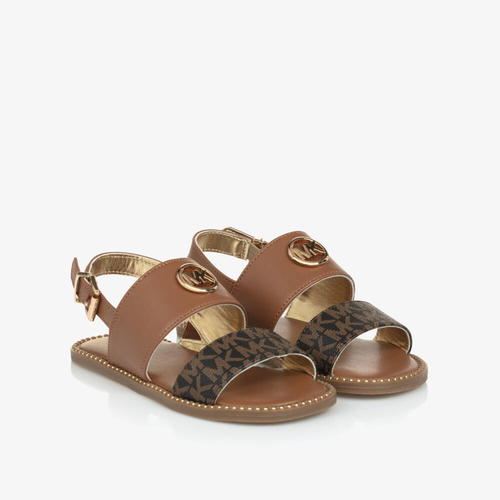 Michael Kors Kids-Girls Chocolate Logo Strap Sandals | Childrensalon Outlet