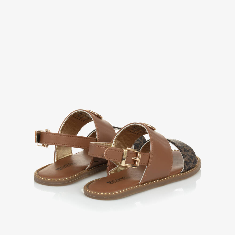Michael Kors Kids-Girls Chocolate Logo Strap Sandals | Childrensalon Outlet