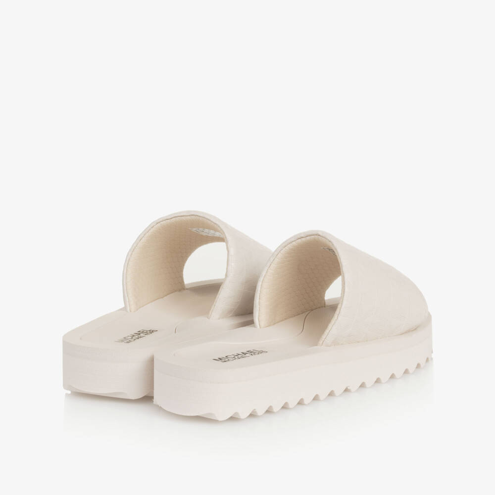 Michael Kors Kids-Girls Creamy Logo Pattern Slides | Childrensalon Outlet