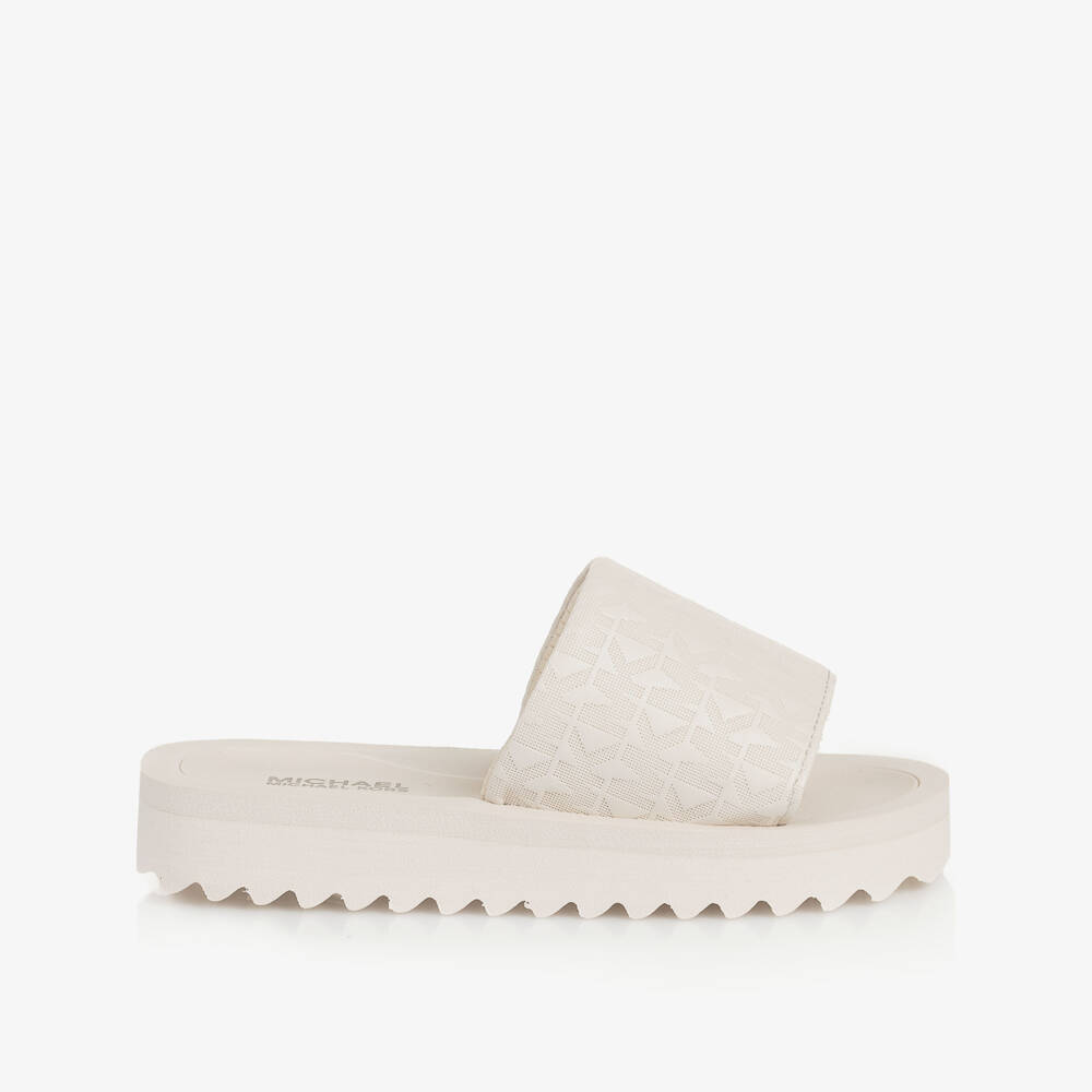 Michael Kors Kids-Girls Creamy Logo Pattern Slides | Childrensalon Outlet