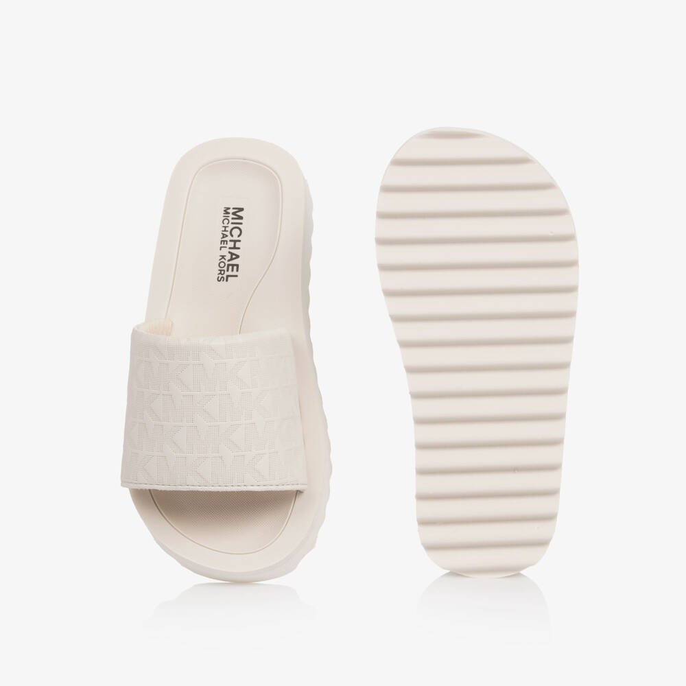 Michael Kors Kids-Girls Creamy Logo Pattern Slides | Childrensalon Outlet