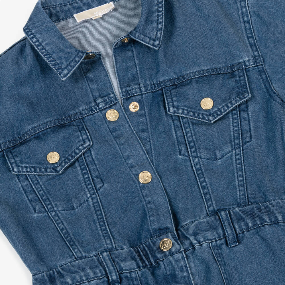 Michael Kors Kids-Girls Denim Romper in Sky Blue | Childrensalon Outlet
