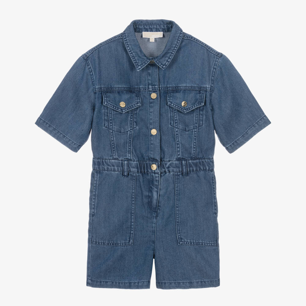 Michael Kors Kids-Girls Denim Romper in Sky Blue | Childrensalon Outlet