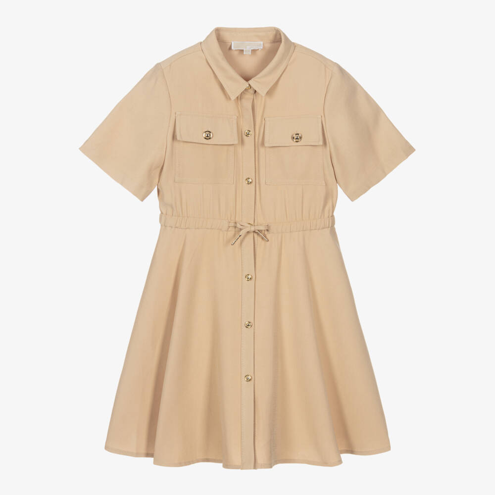 Michael Kors Kids-Girls Elegant Beige Twill Frock | Childrensalon Outlet