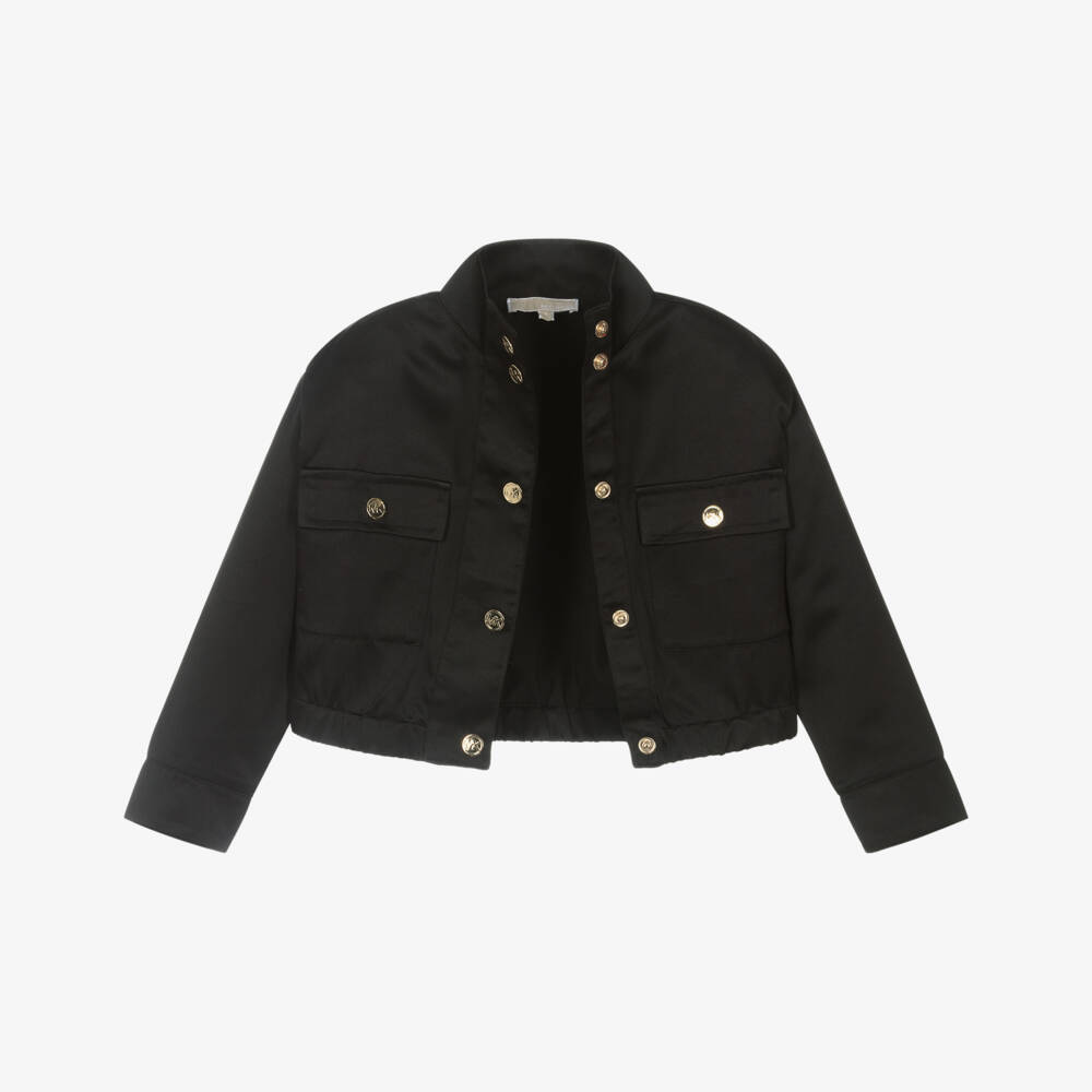Michael Kors Kids-معطف ساتان أسود أنيق للبنات | Childrensalon Outlet