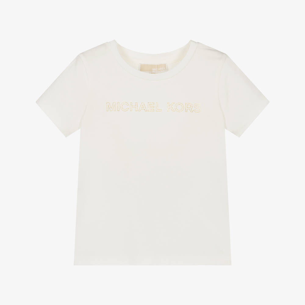 Michael Kors Kids-تي شيرت قطني أنيق عاجي للبنات | Childrensalon Outlet