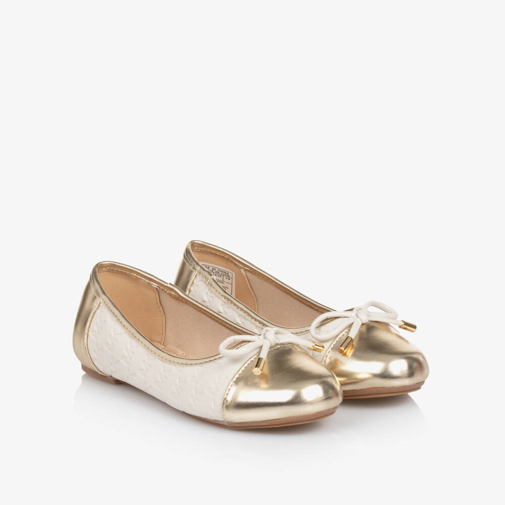 Michael Kors Kids-حذاء باليه فاخر للبنات بلون العاج والذهبي | Childrensalon Outlet