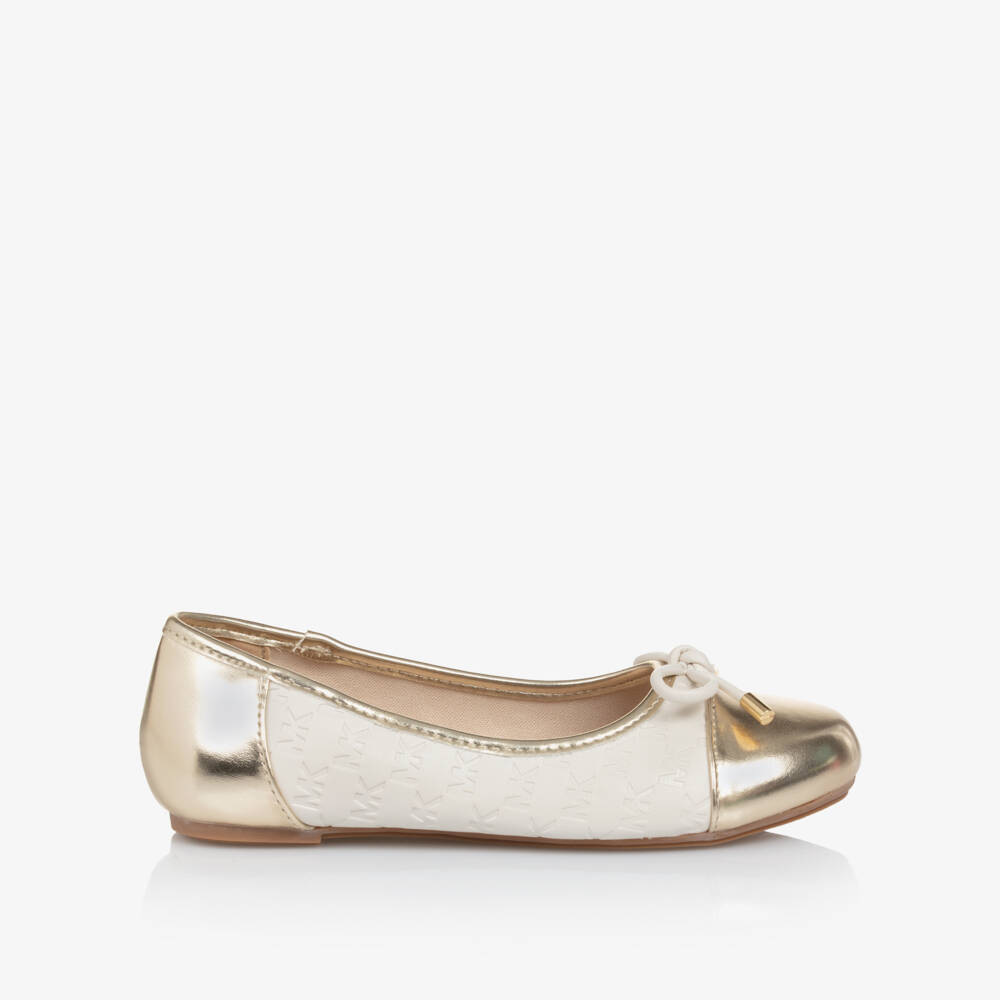 Michael Kors Kids-Girls Elegant Ivory Gold Ballet Flats | Childrensalon Outlet