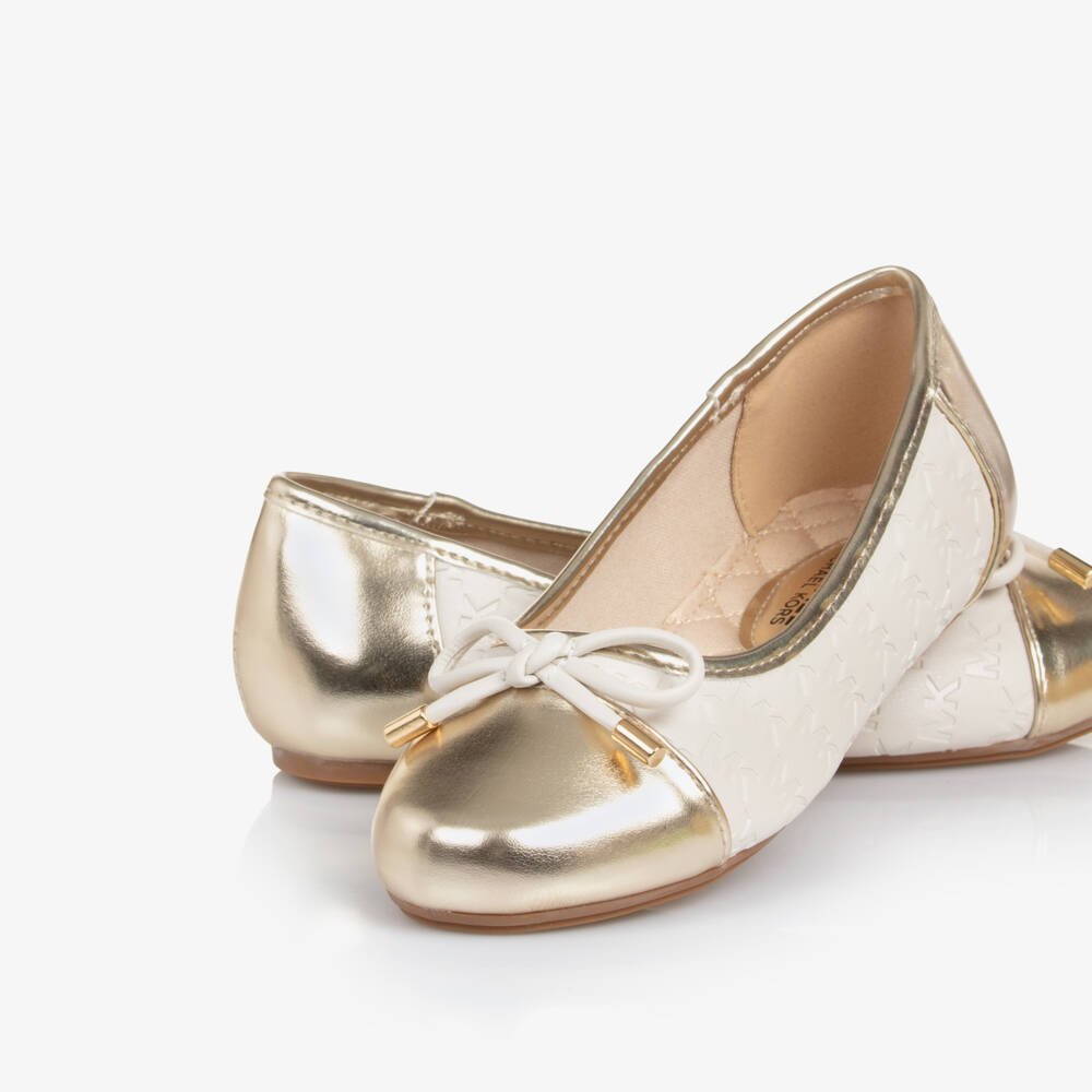 Michael Kors Kids-Girls Elegant Ivory Gold Ballet Flats | Childrensalon Outlet