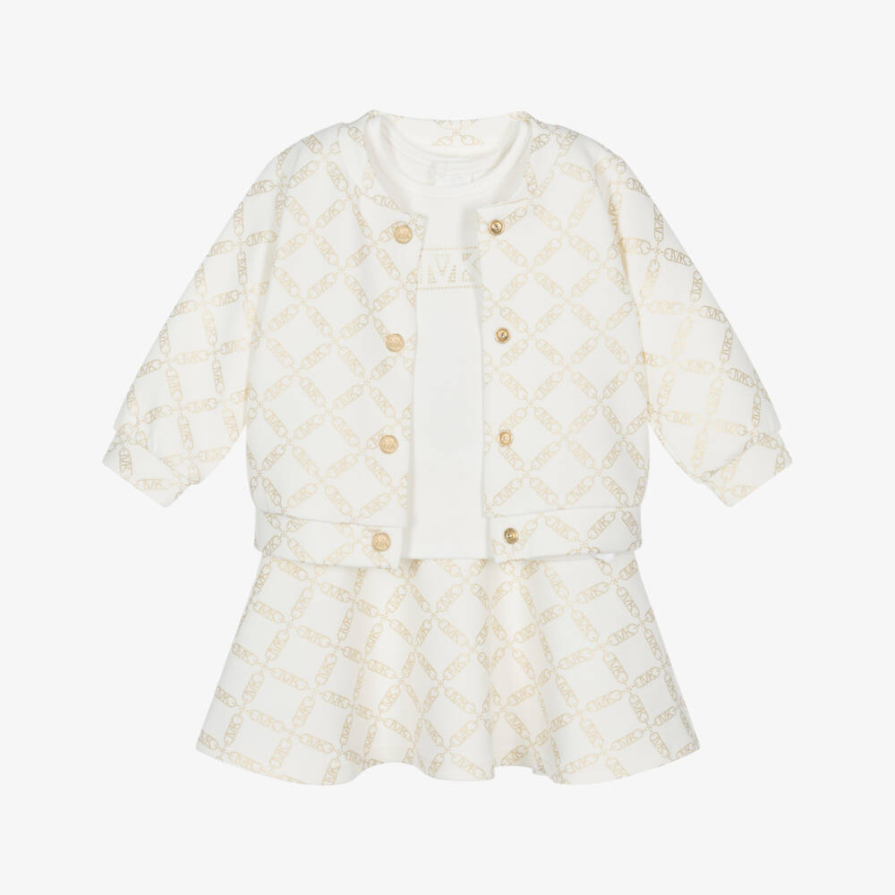 Michael Kors Kids-Girls Gleaming Ivory & Gold Skirt Ensemble | Childrensalon Outlet