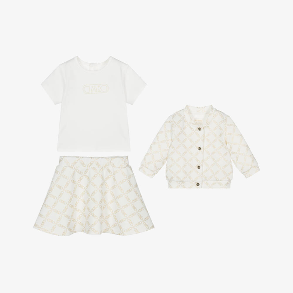 Michael Kors Kids-Girls Gleaming Ivory & Gold Skirt Ensemble | Childrensalon Outlet