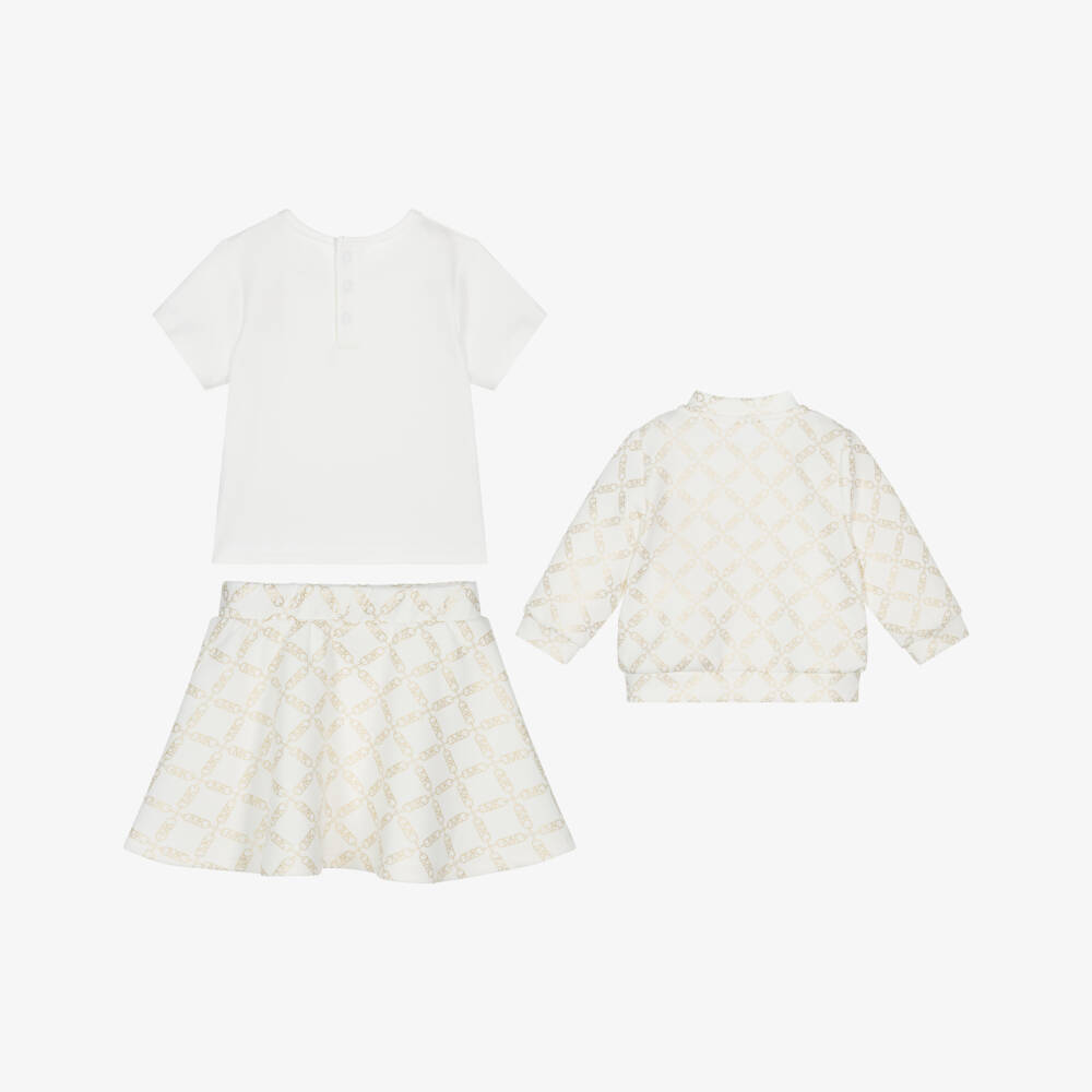 Michael Kors Kids-Girls Gleaming Ivory & Gold Skirt Ensemble | Childrensalon Outlet